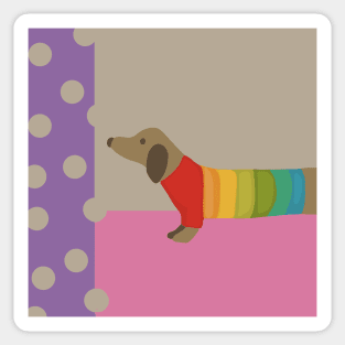 Wiener Dog in a Rainbow Sweater Sticker